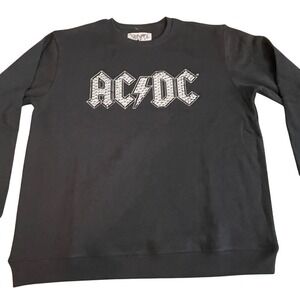 The Vinyl Icons AC/DC Studded Logo Black Graphic Sweatshirt Small New